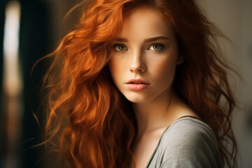 Fototapeta premium Fiery Red hair street. Fashion model face. Generate Ai
