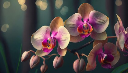Fototapeta na wymiar vibrant orchids against nature s backdrop