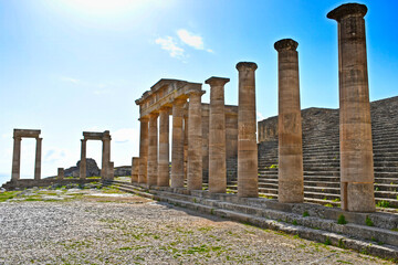 Remains of an old Greek city on Rhodes on a sunny spring day