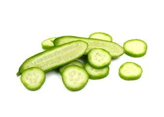 Cucumber and slices isolated over white background