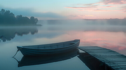 Misty Morning Solitude: The Lake's Gentle Embrace.