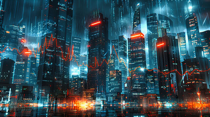 Abstract City and Business Technology Concept, Futuristic Design with Blue Urban Skyline and Digital Network