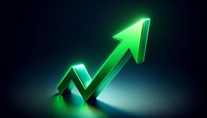 A neon green arrow pointing upwards, symbolizing growth or increase.