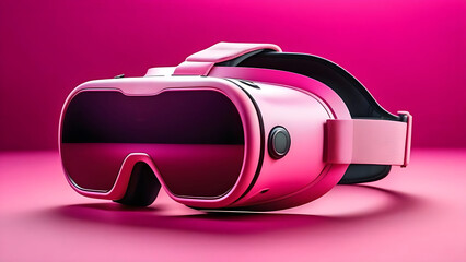 Pink VR glasses, AR goggles. Virtual reality headset of pink color