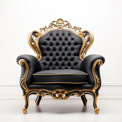 black and gold luxury armchair, white background, professional photo сreated with Generative Ai
