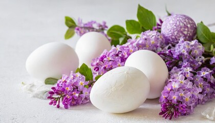 Fototapeta na wymiar easter eggs in white and purple colors on a white background