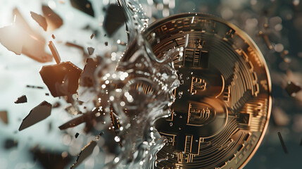 Shattered Bitcoin - obrazy, fototapety, plakaty