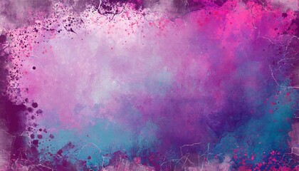 purple background with vintage texture in purple pink and blue abstract paint design with grunge and color splash border