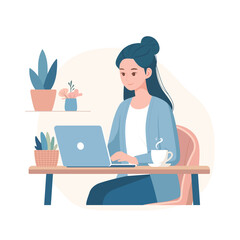 Working at home with laptop. office workplace. flat vector illustration