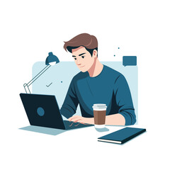Fototapeta na wymiar Working at home with laptop. office workplace. flat vector illustration