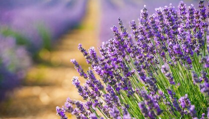 purple lavender flowers field at summer with burred background