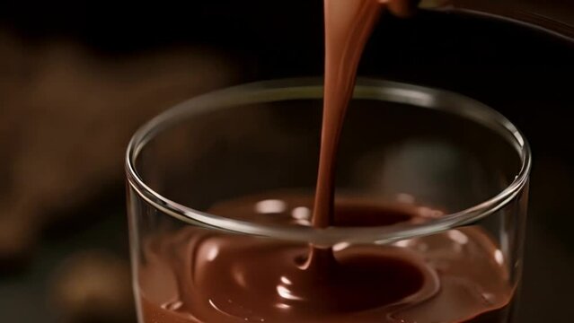 Indulgence unleashed, pouring liquid chocolate into a glass, melting chocolate
