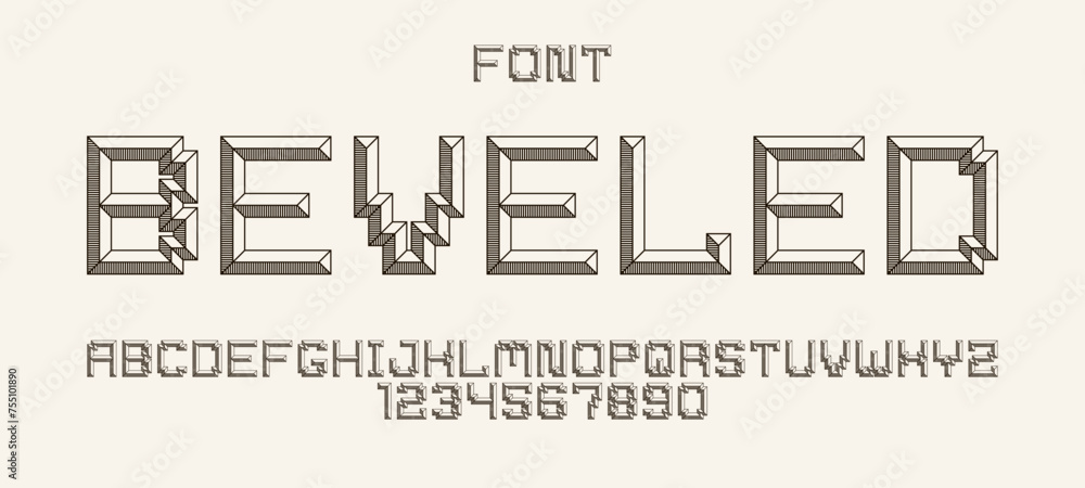 Poster minimal geometric cyberpunk font with facet effect, vector typeface in geometry volume style, future
