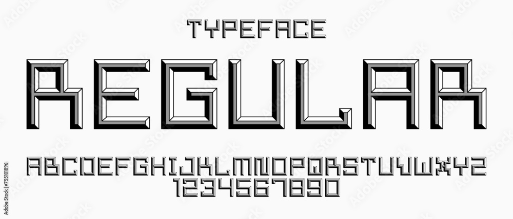 Poster minimal geometric cyberpunk font with facet effect, vector typeface in geometry volume style, future