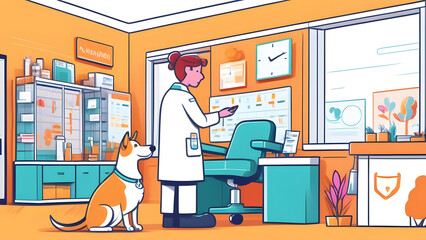 illustration of a dog in a veterinary clinic