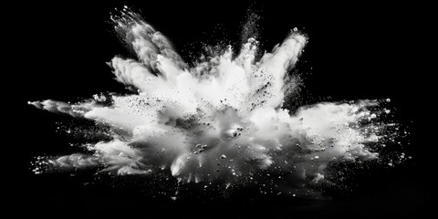 A black and white shot capturing the intense moment of an object exploding, releasing energy and debris.