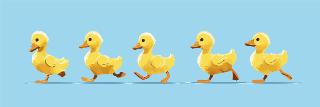 Five walking cute ducks 