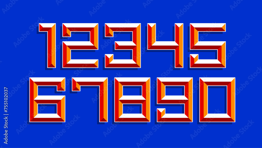 Poster minimal geometric cyberpunk numbers with bevel effect, vector numerals in geometry minimalist square