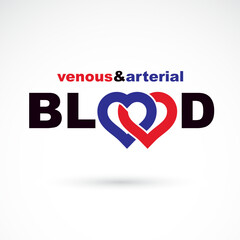 Arterial and venous blood, blood circulation conceptual vector illustration. Cardiology medical care vector emblem for use in pharmacy.