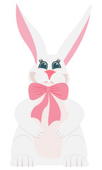 cute white rabbit with pink bow and long ears
