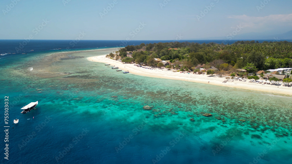 Canvas Prints amazing aerial view of gili meno coastline on a sunny day, indonesia