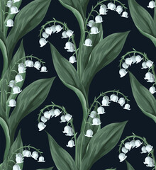 Seamless pattern with lilies of the valley. Vector. - 755103455