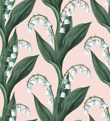 Seamless pattern with lilies of the valley. Vector. - 755103605