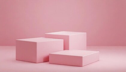 blank minimalist feminine pink pastel square geometry box with three level podium platform for product display presentation background 3d rendering illustration
