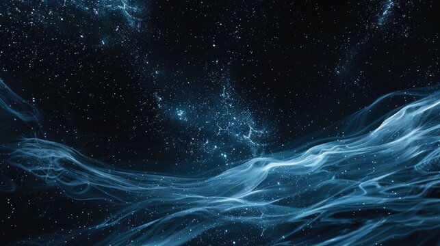 Dark screensaver on PC. Cyber waves in space. AI generative.