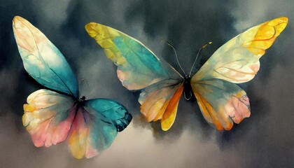 watercolor set of painted butterflies - obrazy, fototapety, plakaty