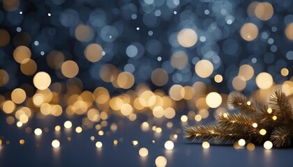 Fototapeta na wymiar dark blue background with glow golden bokeh lights christmas new year background banner