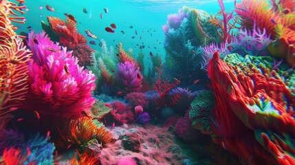 Naklejka na ściany i meble vibrant coral reef depicted with dazzling 3D colors.