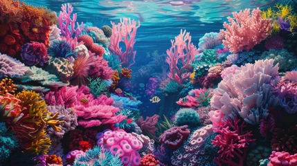 Fototapeten vibrant coral reef depicted with dazzling 3D colors. © SaroStock
