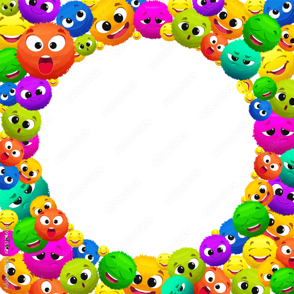 Poster Emoticons in circle frame round geometrical frame with colored fur emoticons