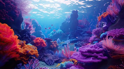 Fototapeta na wymiar vibrant coral reef depicted with dazzling 3D colors.