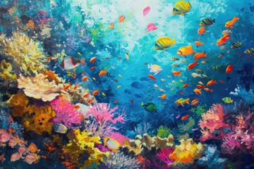 Fototapeta na wymiar vibrant coral reef teeming with colorful shoals of fish.