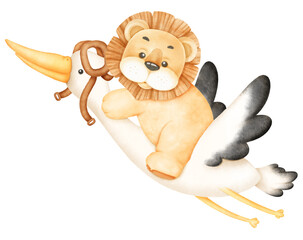 Cute Animals. Lion and stork