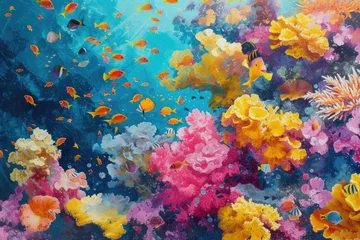Fotobehang vibrant coral reef teeming with colorful shoals of fish. © SaroStock
