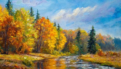 oil painting landscape colorful autumn forest