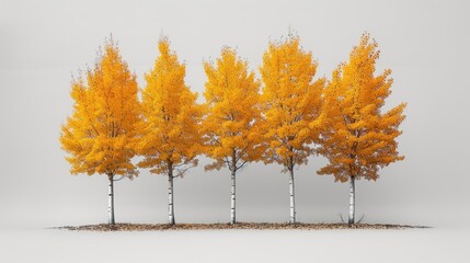 a group of trees that are next to each other with yellow leaves on the tops and bottom of the trees.