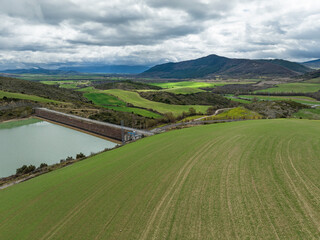 Small reservoir between crop fields. Villaveta, Navarra