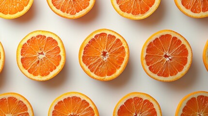 a group of sliced oranges sitting on top of a white counter top next to each other on top of a white surface.