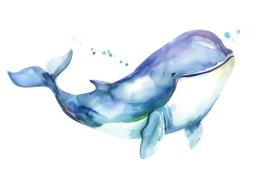 Cute baby whale smiling watercolor