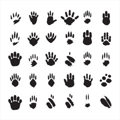 A black silhouette animal claw scratches icons set
