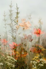 Obraz na płótnie Canvas field with flowers, blur, neutral color wall art
