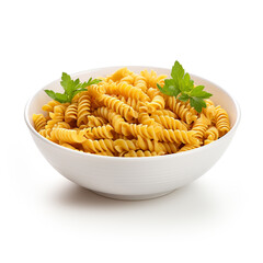 Fusilli pasta, white background, professional photo сreated with Generative Ai