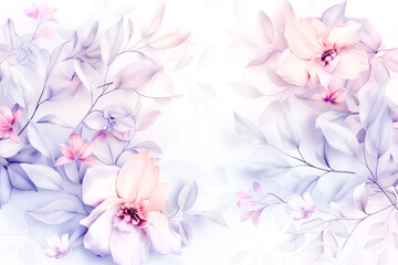 Flowers in the style of watercolor art. Luxurious floral elements, botanical background or wallpaper design, prints and invitations, postcards. Delicate flower leaves
