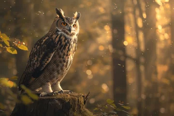 Foto op Plexiglas wise old owl watches over the forest with keen eyes. © SaroStock