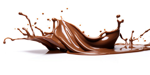 Pouring chocolate dripping, white background, professional photo сreated with Generative Ai