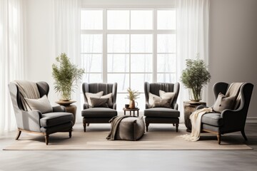 Arranged Chic Armchair Set Isolated on Transparent Background